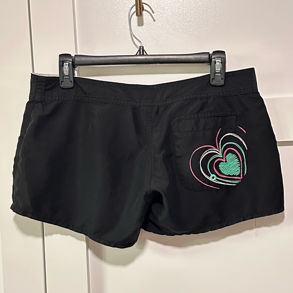 Body Glove Black Athletic Shorts with Pink & Teal Heart Accent